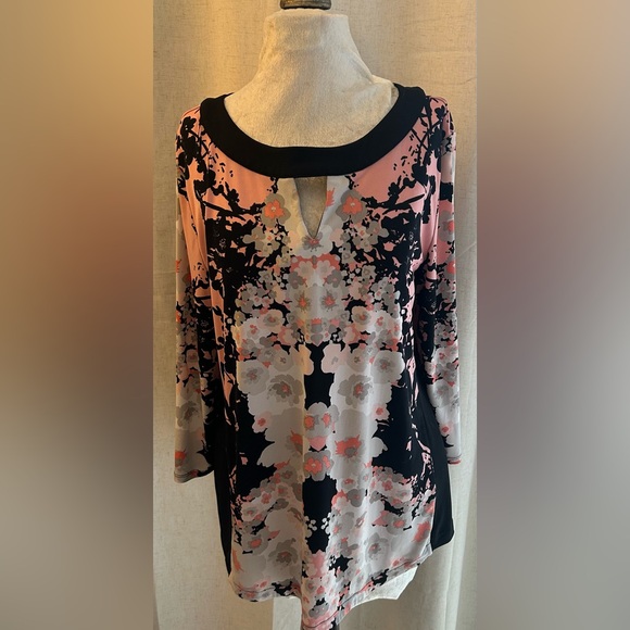 Alfani Orange Pink Graphic Cut Out Blouse - Picture 1 of 3